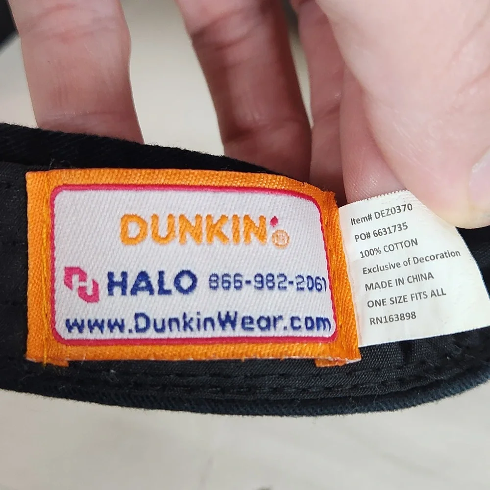 Dunkin Visor Hat Mens Black One Size Adjustable‎ Curved Brim Embroidered Logo